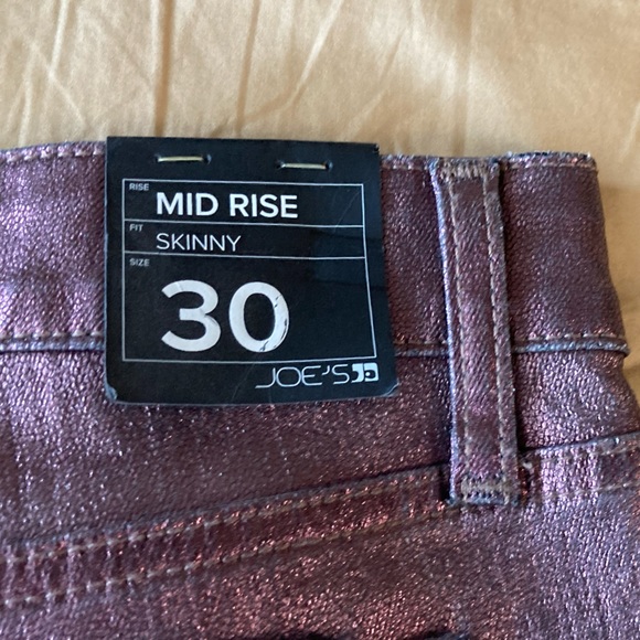 Joe's Jeans Mid Rise Skinny Stretch Rasberry Leather Coated Metallic Skinny Jean - Picture 13 of 16